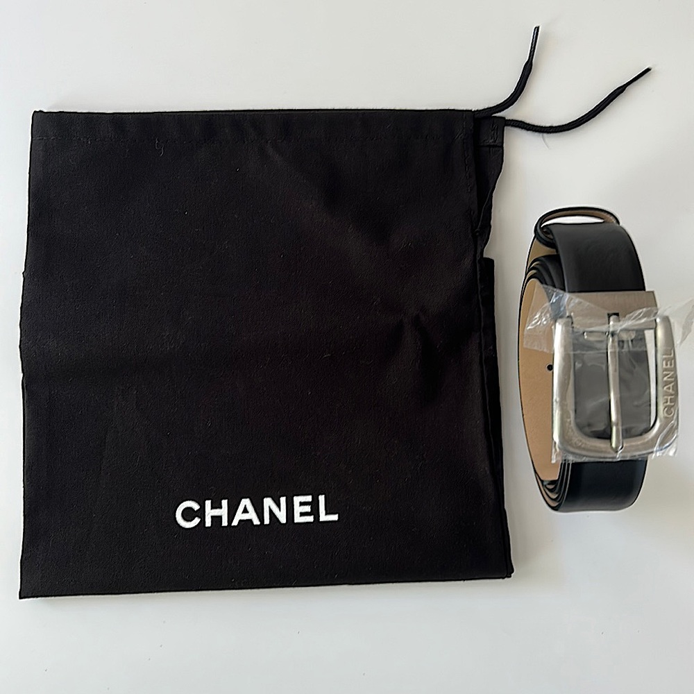 Authentic CHANEL Black Calfskin Belt.